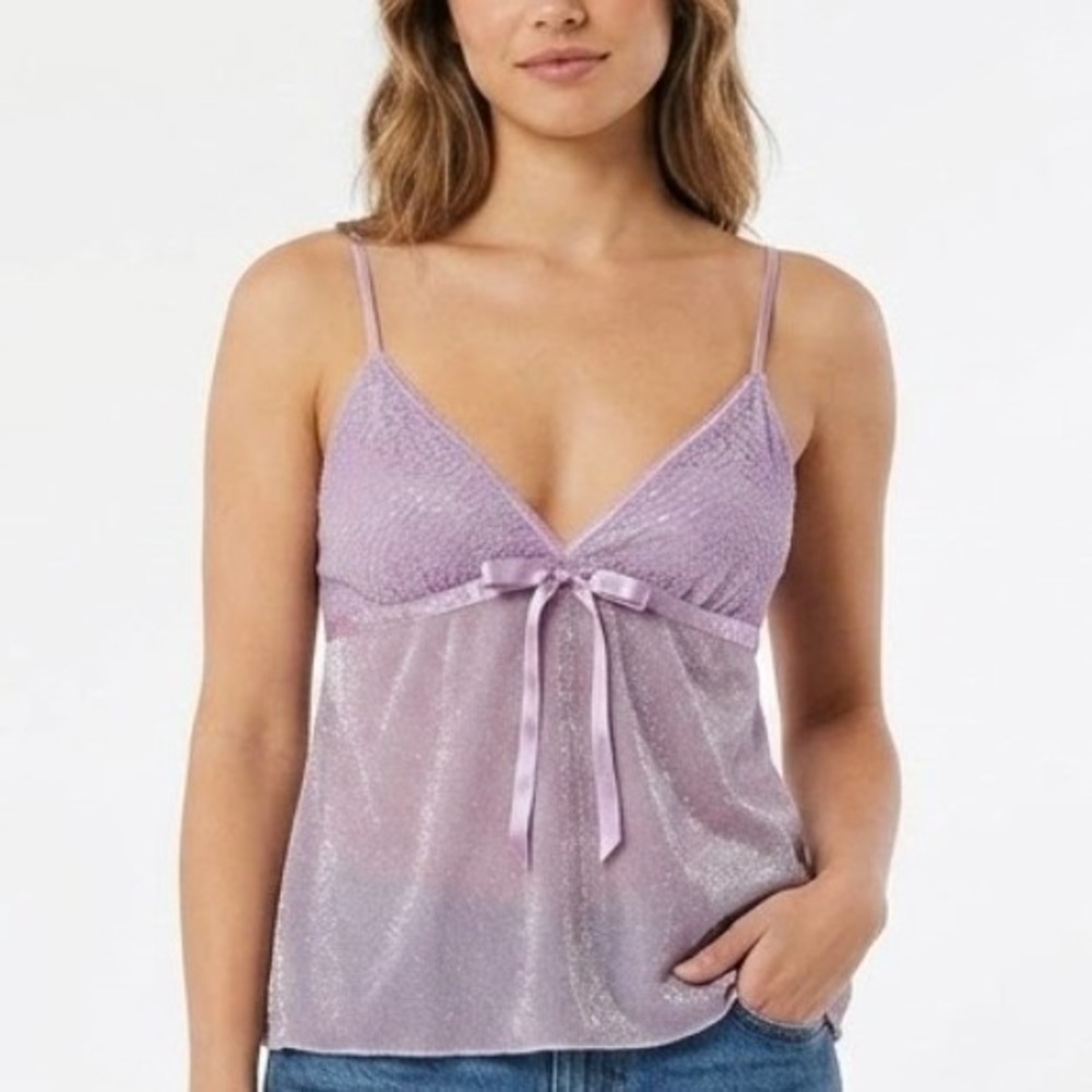 Unbranded Babydoll Cami Women S Purple Shimmer Ribbon Y2K Top Fairycore Pastel